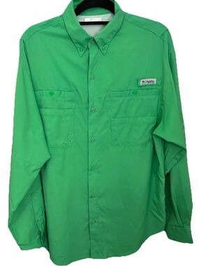 Columbia Men’s Bright Green Long-Sleeve Button-Down Casual Shirt